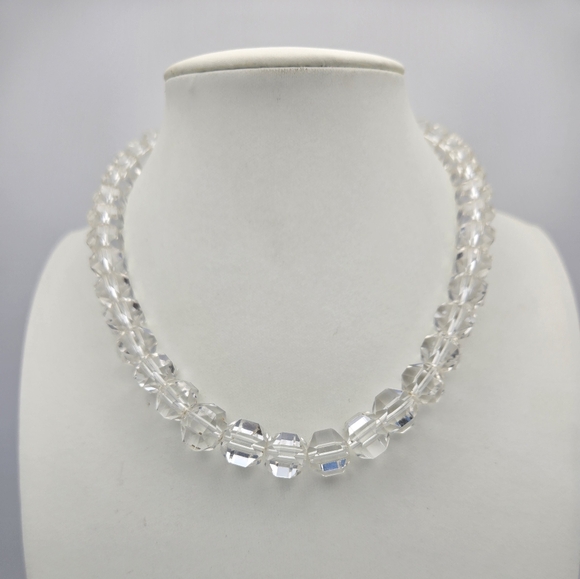 Art Deco Clear Rock Crystal Necklace Vintage Faceted Beaded Vtg 14" Choker - Picture 1 of 7